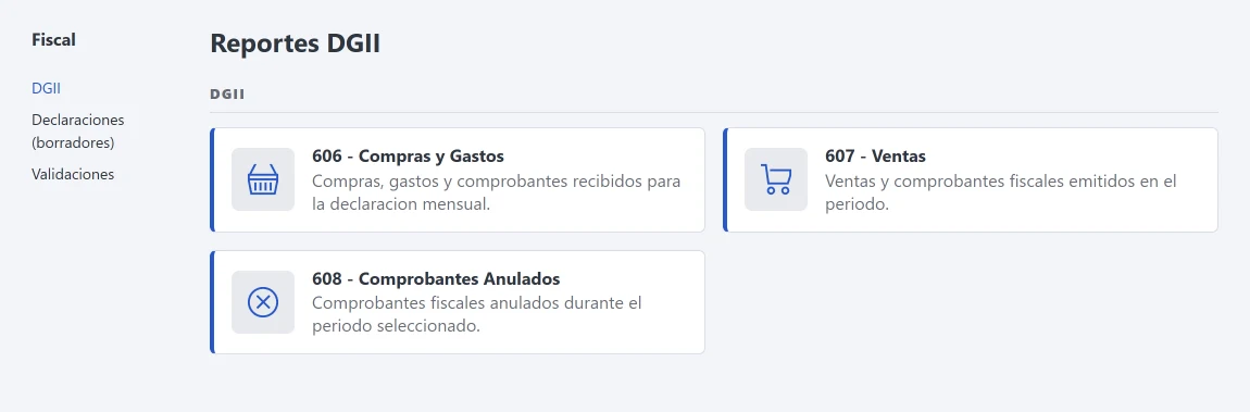Reportes DGII 606, 607 y 608