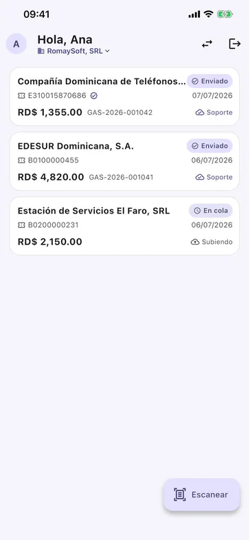 RS MiGasto: lista de gastos enviados al ERP