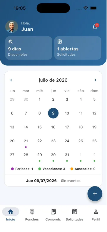 RS MiPortal: pantalla de vacaciones con los días disponibles por año